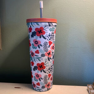 Manna Crosby Tumbler, 24oz, Red, Pink, multi Floral